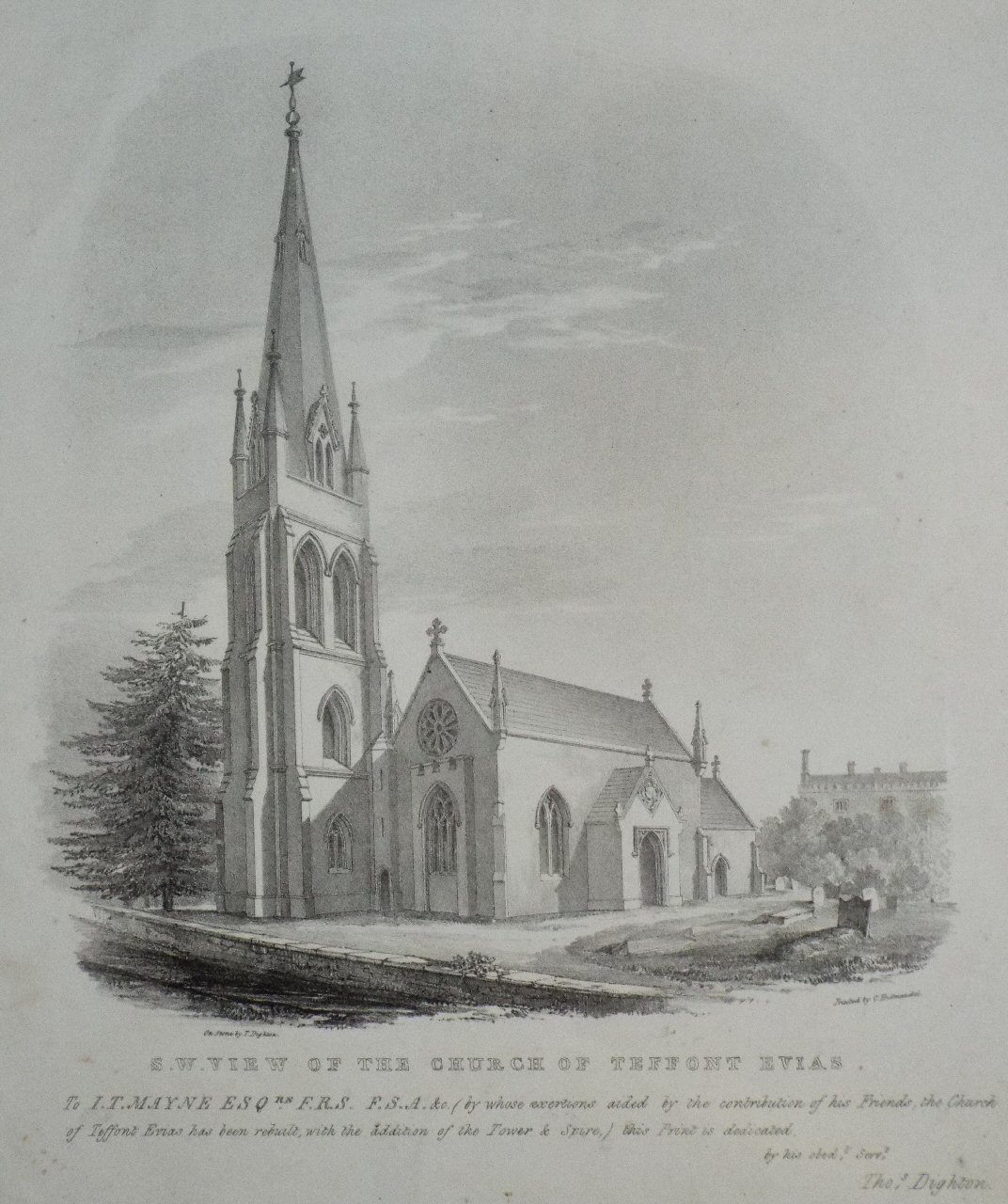 Lithograph - S.W. View of the Church of Teffont Evias